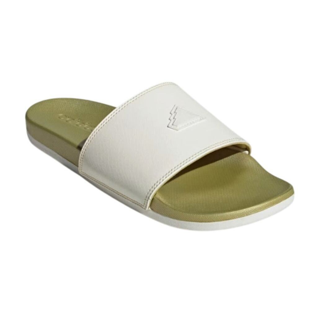 Adidas Unisex White Gold Metallic Adilette Comfort Slide Sandals Size M10 W11 - Picture 1 of 11